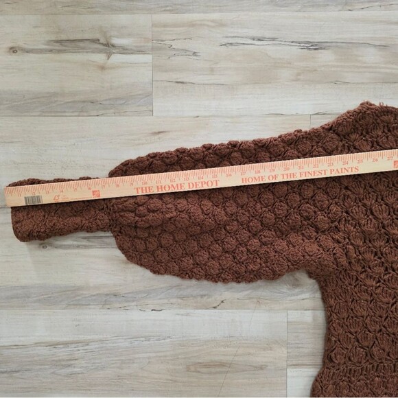 Chocolate Brown Crochet Balloon Sleeve Scallop Fan Design Drop Waist Maxi Dress - Picture 13 of 13